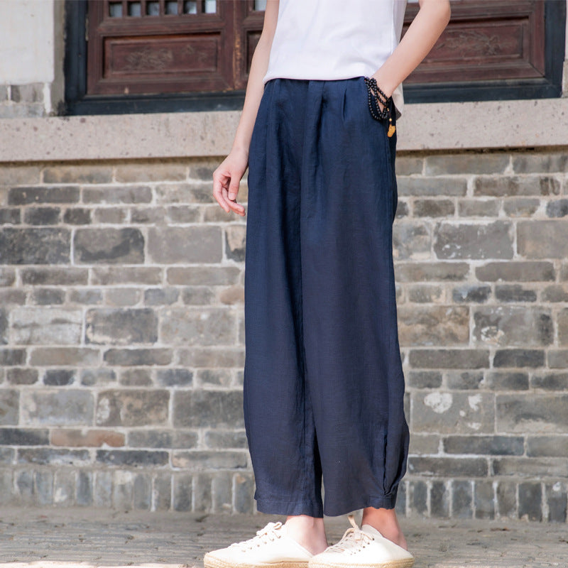 New cotton and linen women's pants, loose and versatile, slim sand-washed linen bloomers