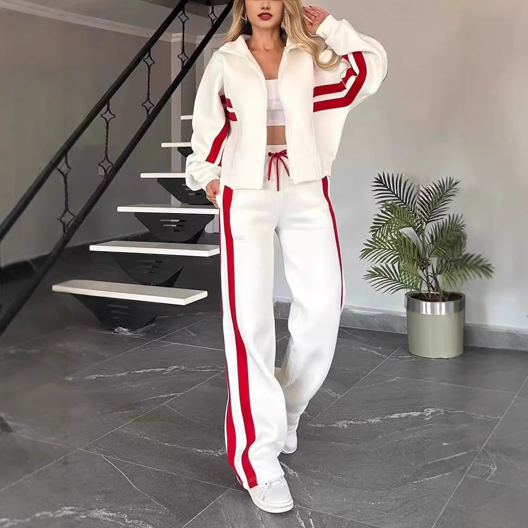 Striped Zip Top Coat Jacket Casual Sweatshirt Women