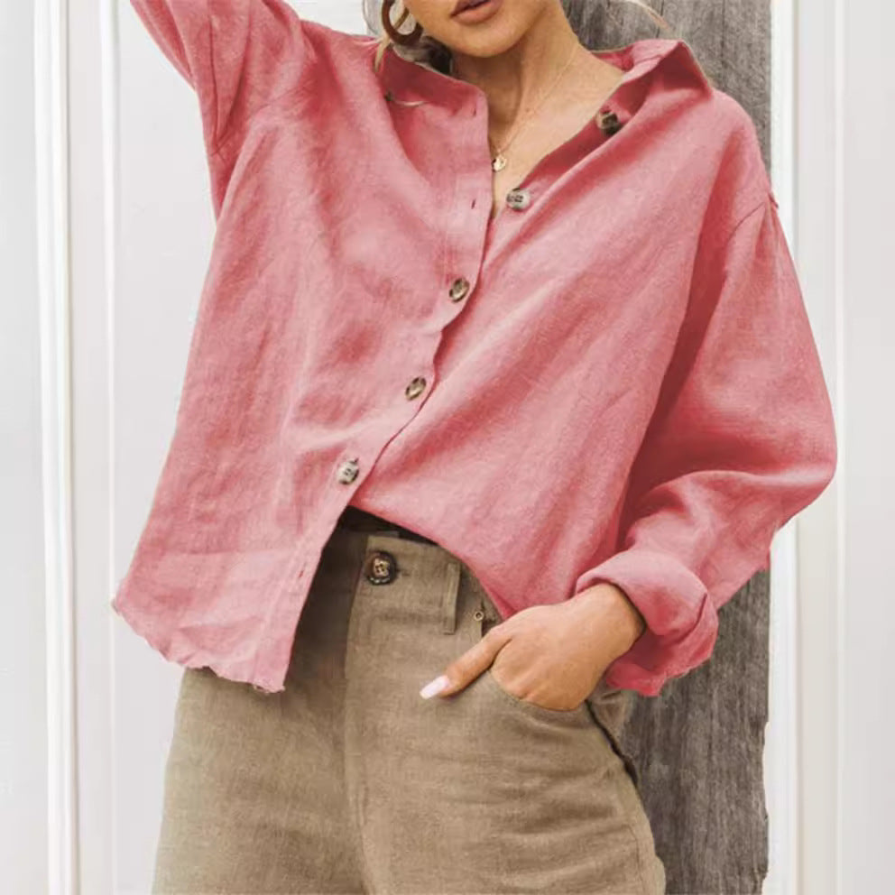 Fashion Lapel Long Sleeve Cotton Loose Women's Shirt