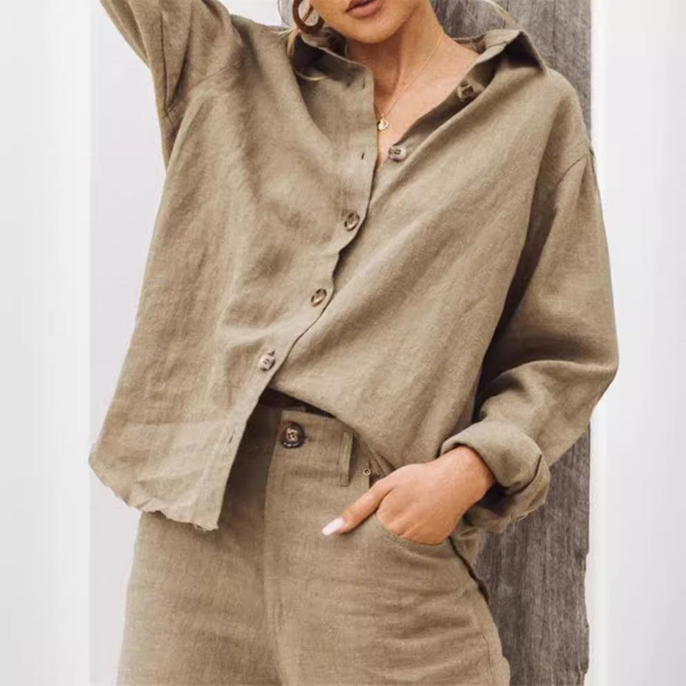 Fashion Lapel Long Sleeve Cotton Loose Women's Shirt