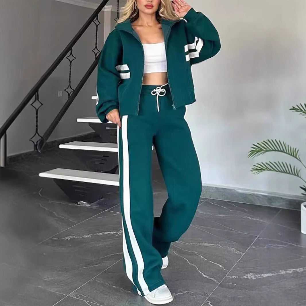 Striped Zip Top Coat Jacket Casual Sweatshirt Women
