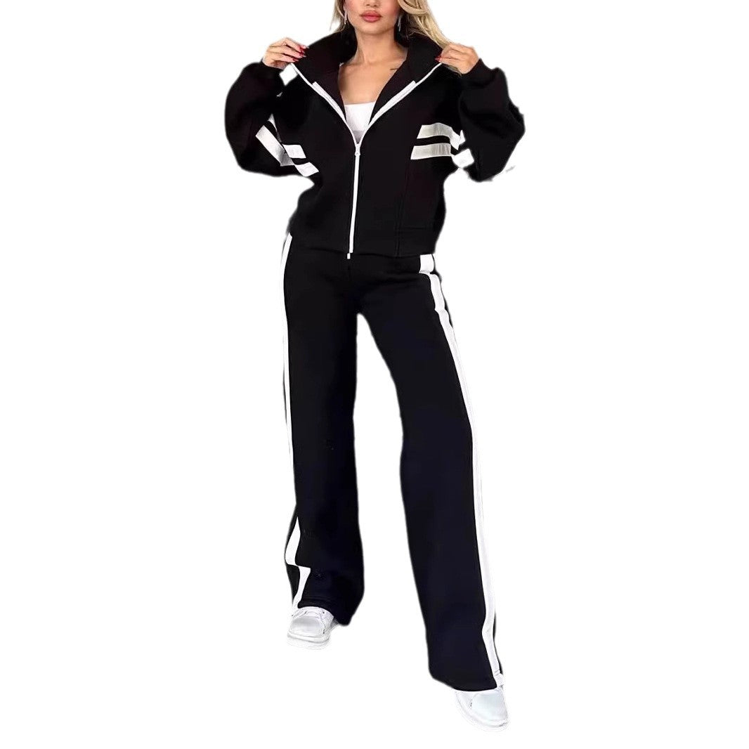 Striped Zip Top Coat Jacket Casual Sweatshirt Women