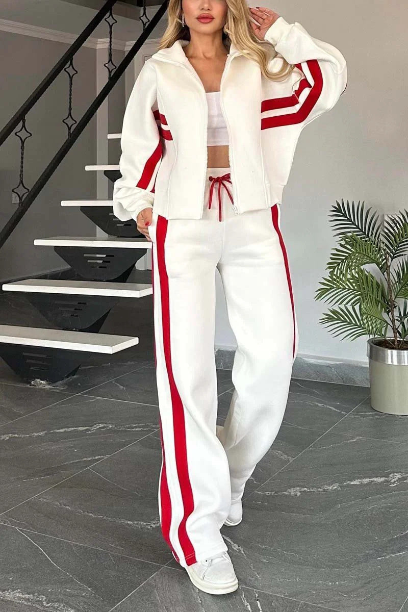 Striped Zip Top Coat Jacket Casual Sweatshirt Women