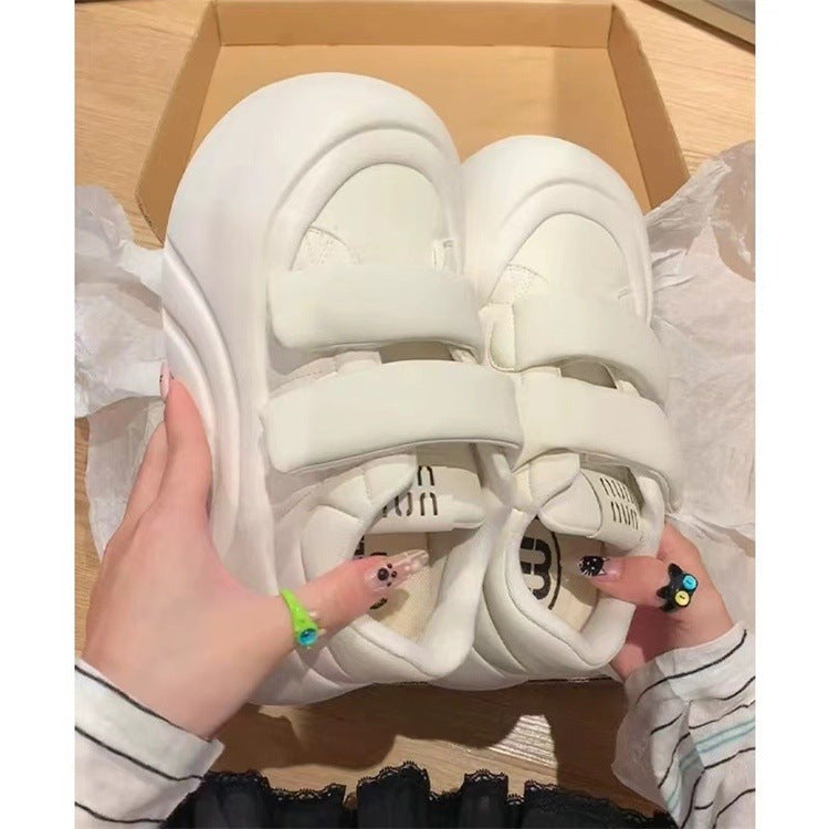 Ugly cute big head shoes velcro thick bottom small white shoes women