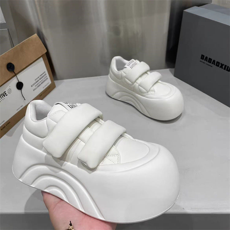 Ugly cute big head shoes velcro thick bottom small white shoes women