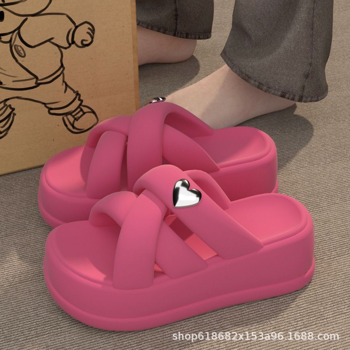Summer thick bottom 6.0CM love slippers anti-slip and anti-odor