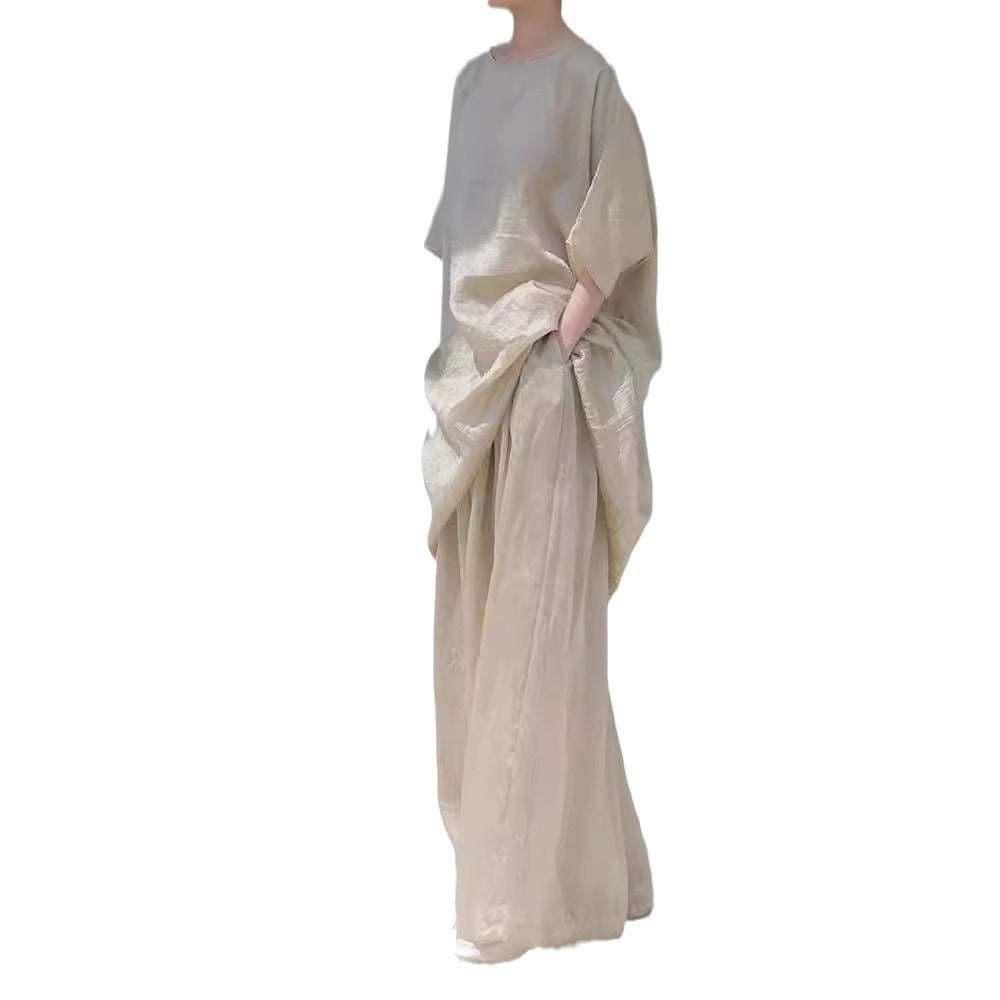 Linen Ruffles Design Sense Niche Tops Blouse Women's Mid-Length Loose Tops