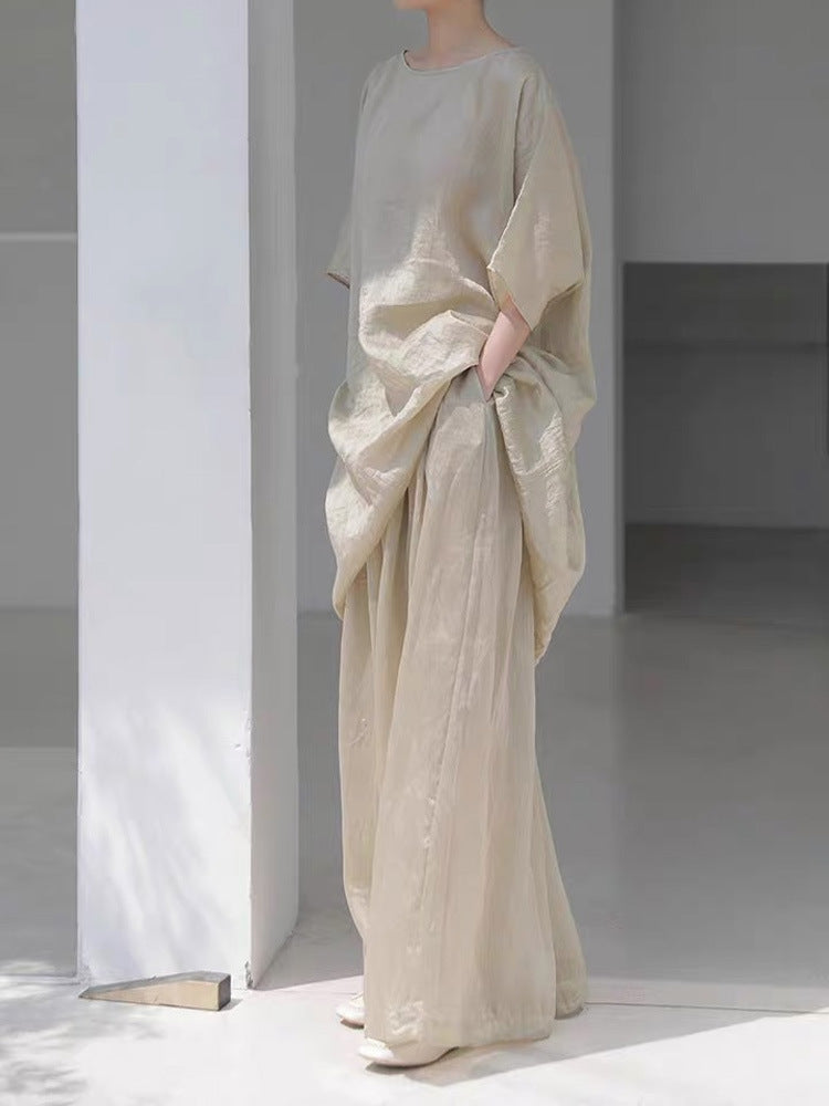 Linen Ruffles Design Sense Niche Tops Blouse Women's Mid-Length Loose Tops