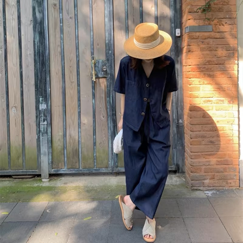 Summer thin straight nine-minute wide-leg trousers tencel trousers