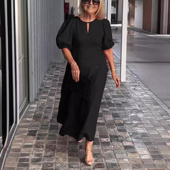 Cross-border Spring And Summer Independent Station Explosions Women's Solid Color Loose Casual Crewneck Puff Sleeve Dress