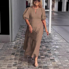 Cross-border Spring And Summer Independent Station Explosions Women's Solid Color Loose Casual Crewneck Puff Sleeve Dress