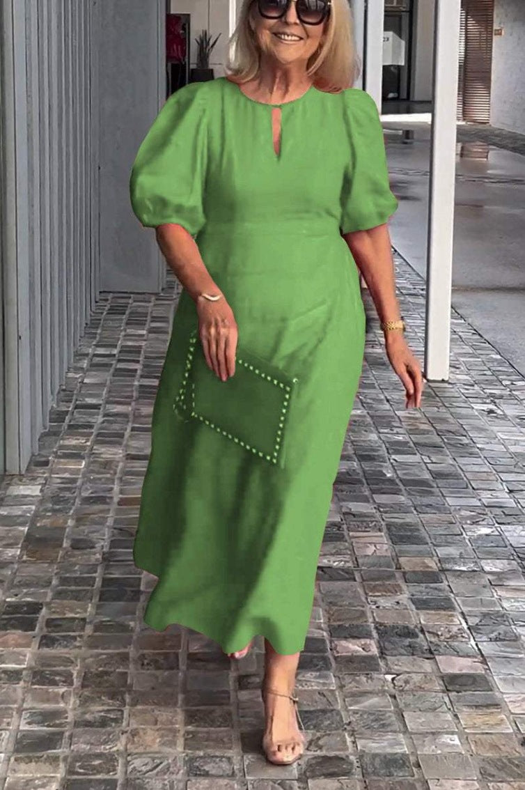 Cross-border Spring And Summer Independent Station Explosions Women's Solid Color Loose Casual Crewneck Puff Sleeve Dress
