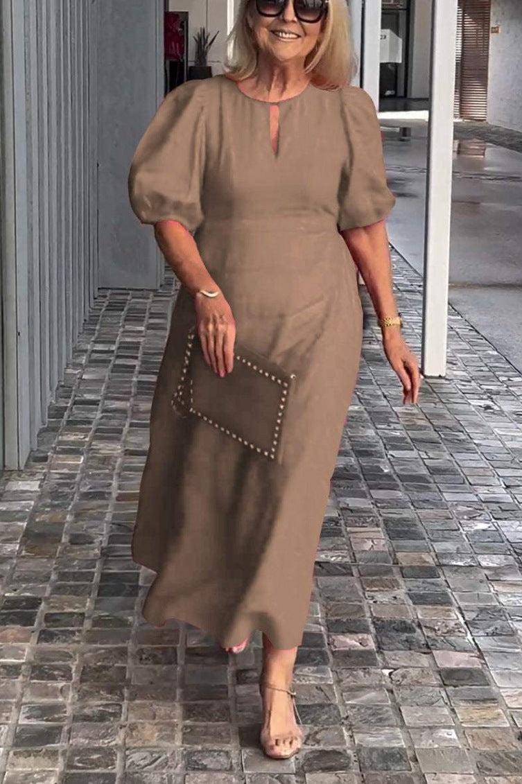 Cross-border Spring And Summer Independent Station Explosions Women's Solid Color Loose Casual Crewneck Puff Sleeve Dress