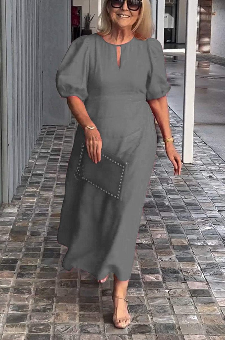 Cross-border Spring And Summer Independent Station Explosions Women's Solid Color Loose Casual Crewneck Puff Sleeve Dress