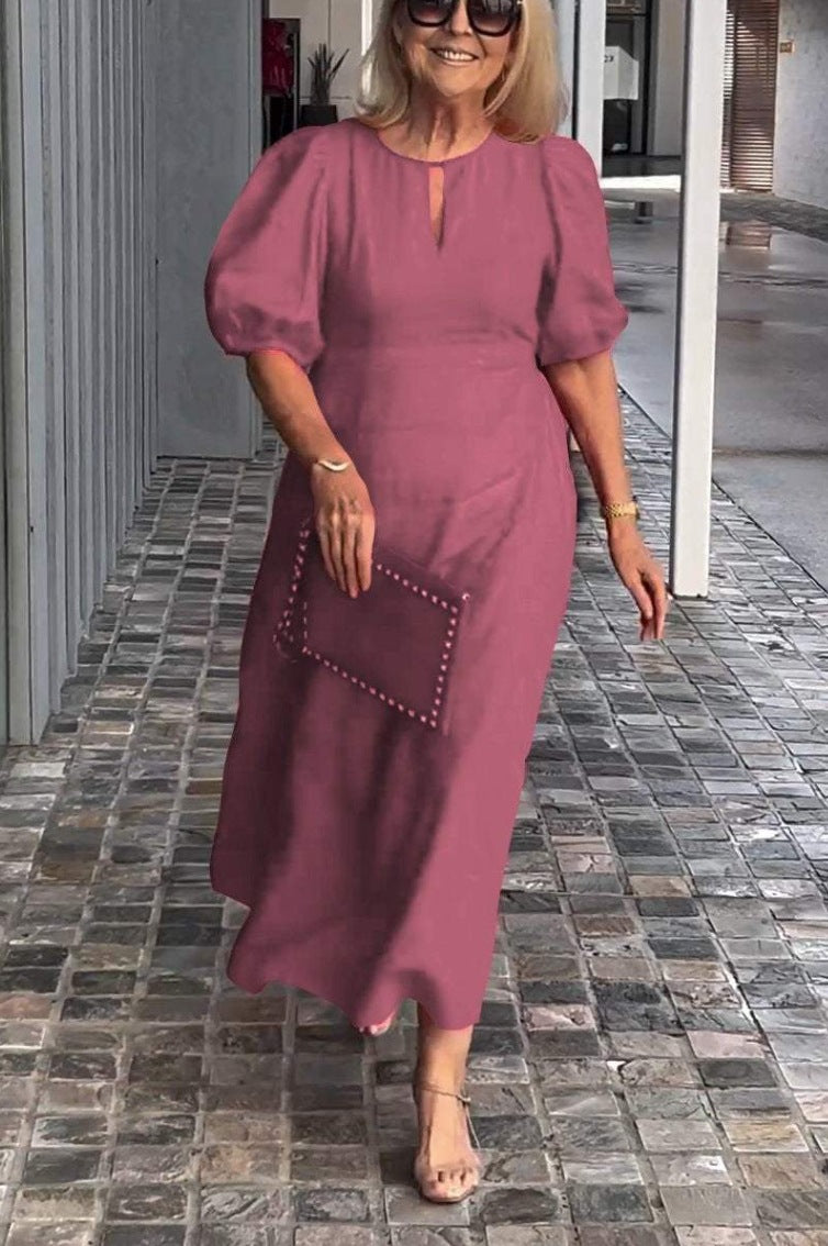 Cross-border Spring And Summer Independent Station Explosions Women's Solid Color Loose Casual Crewneck Puff Sleeve Dress