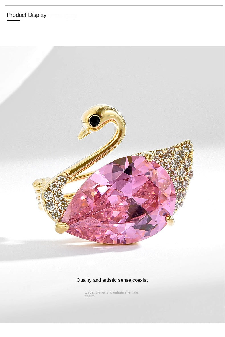 New fashionable and versatile pink swan brooch, high-end anti-exposure pin, lapel pin, high-end corsage clothing accessories
