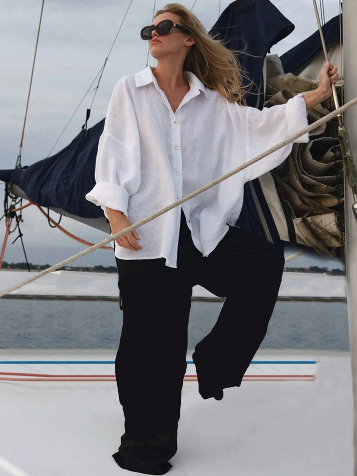 2025 Spring New Solid Color Button Long Sleeve Casual Shirt