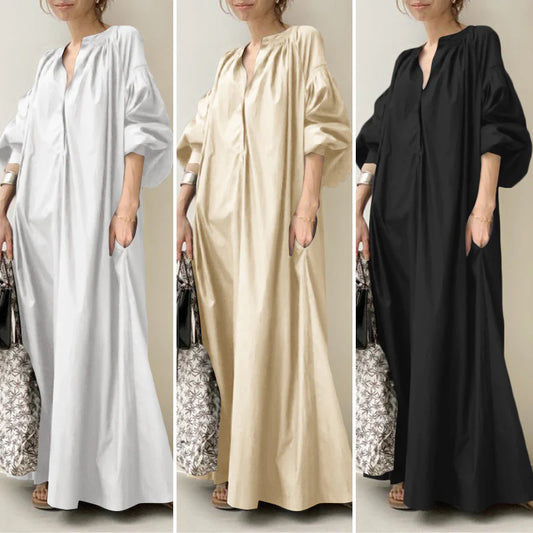 Cotton And Linen Dress Japanese Simple Loose Casual Long Dress Plus Size Women's Dress