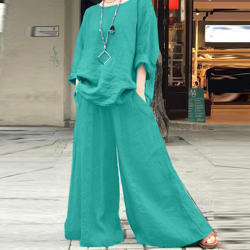 【2 Pieces 25% Off】 Fashionable Casual Loose Solid Color Shirt and Pants Suit