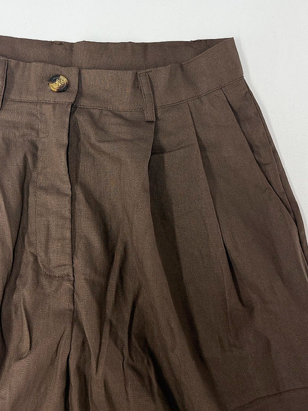 Casual suit V-neck one-button loose long-sleeved blouse high-waisted suit pants two-piece set