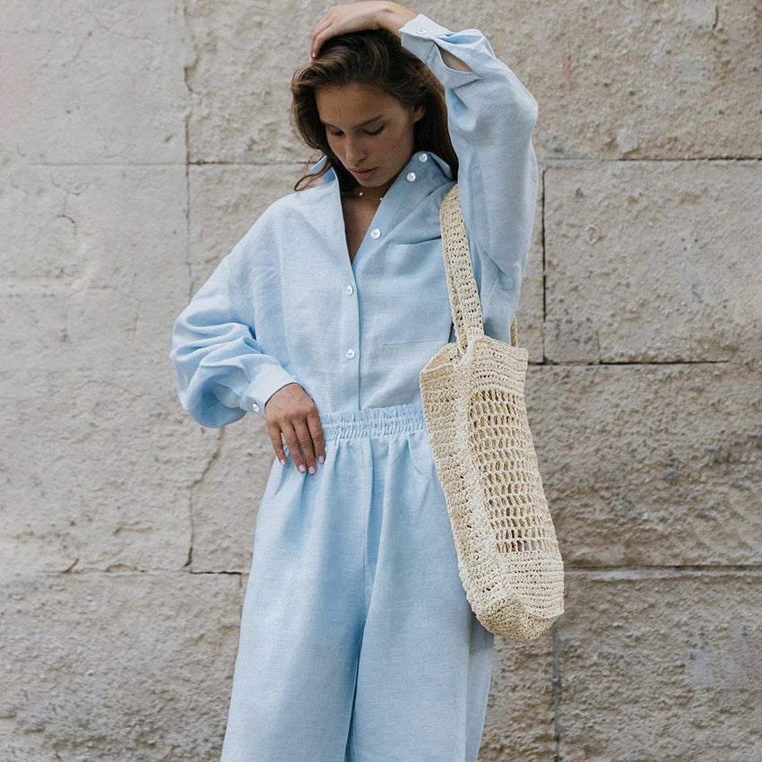 Cotton and linen long-sleeved trousers loose leisure suit ladies homewear