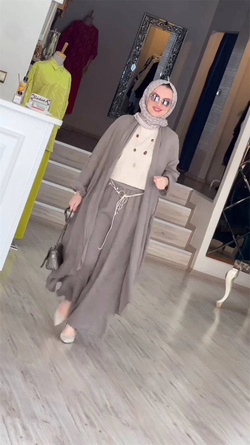 Fashion Loose Long Cardigan Casual Wide Leg Pants 2 Piece Set